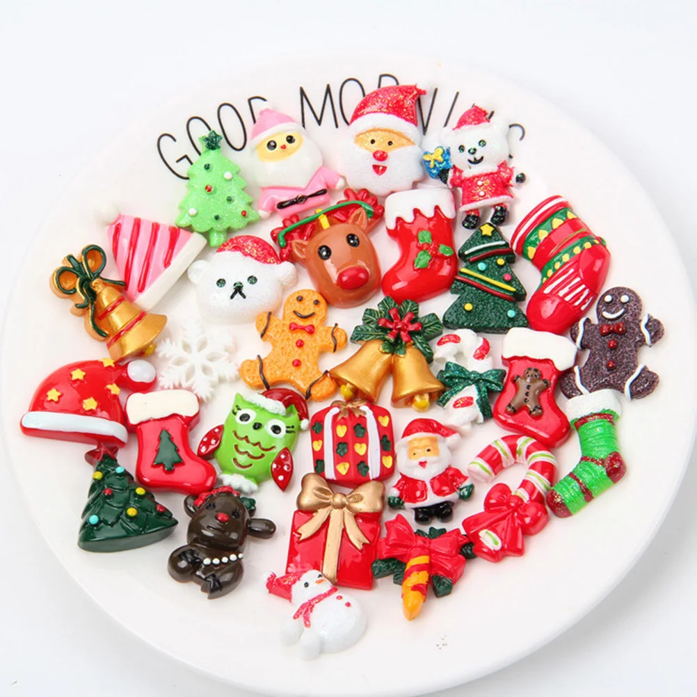 

100Pcs Christmas Resin Decorations Stylish DIY Craft Accessories for Creative Projects Xmas Embellishment Gift Ideas