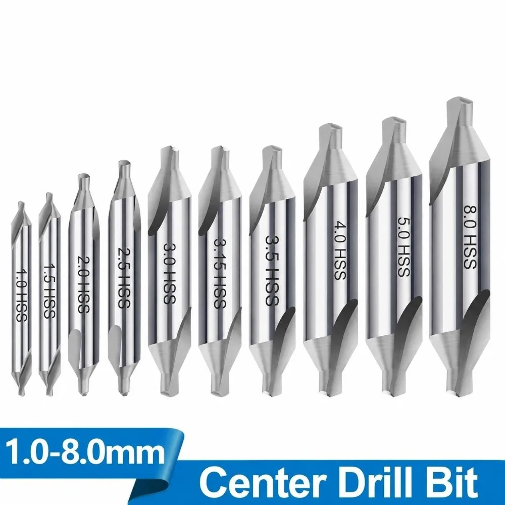 Durable HSS Material Center Drill Bit 1/1.5/2/2.5/3/3.15/4/5/6/8mm 60 Degree Angle Centering Drill Core Drill Bit Metalworking