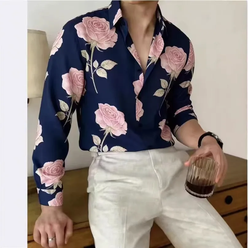 

Spring Autumn Loose Fit Men's Shirt 3D Floral Print Long Sleeve Casual Style Open Cardigan Fashionable Breathable Top