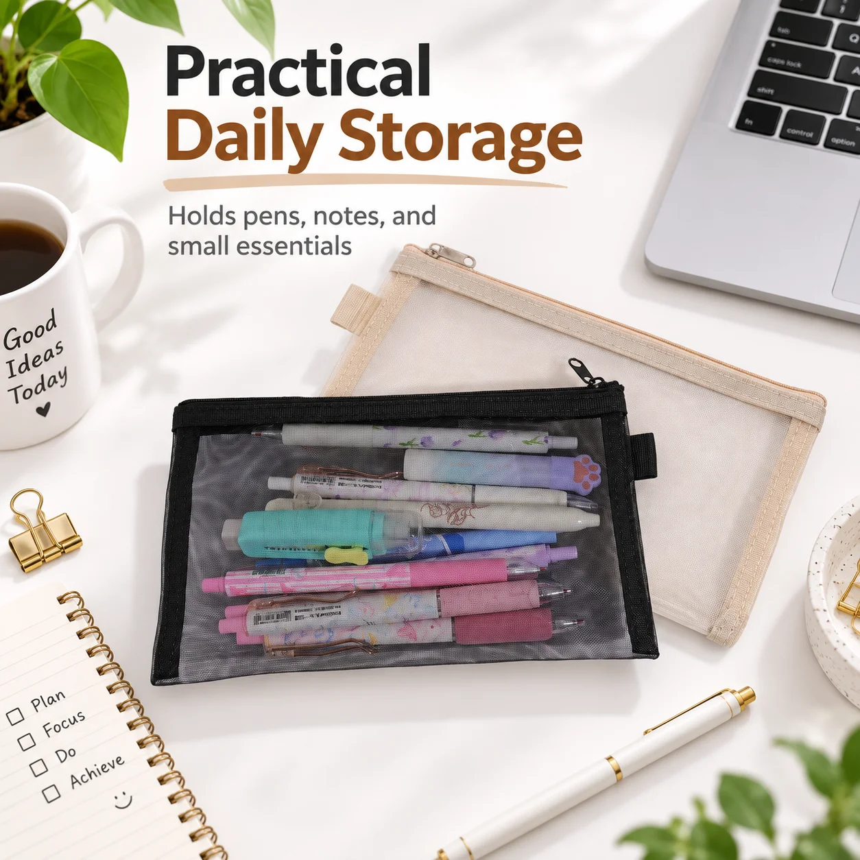 1pc Large Capacity Clear Mesh  - Clear Mesh Pencil Pouch For Exam recension och pris