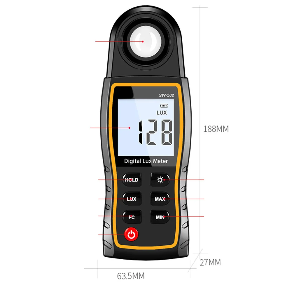 SW-582 Light Intensity Tester with Dual Unit Support and 360 Degree Rotating Sensor for Comprehensive Measurements