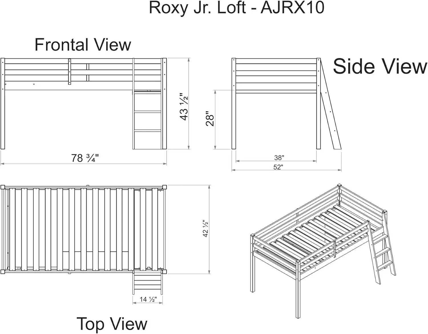 Twin-Size-Hochbett aus Holz für Junioren, Zimt-Finish, stabiler Holzrahmen für Kinder – inklusive integriertem Beistelltisch und offenem Regal für