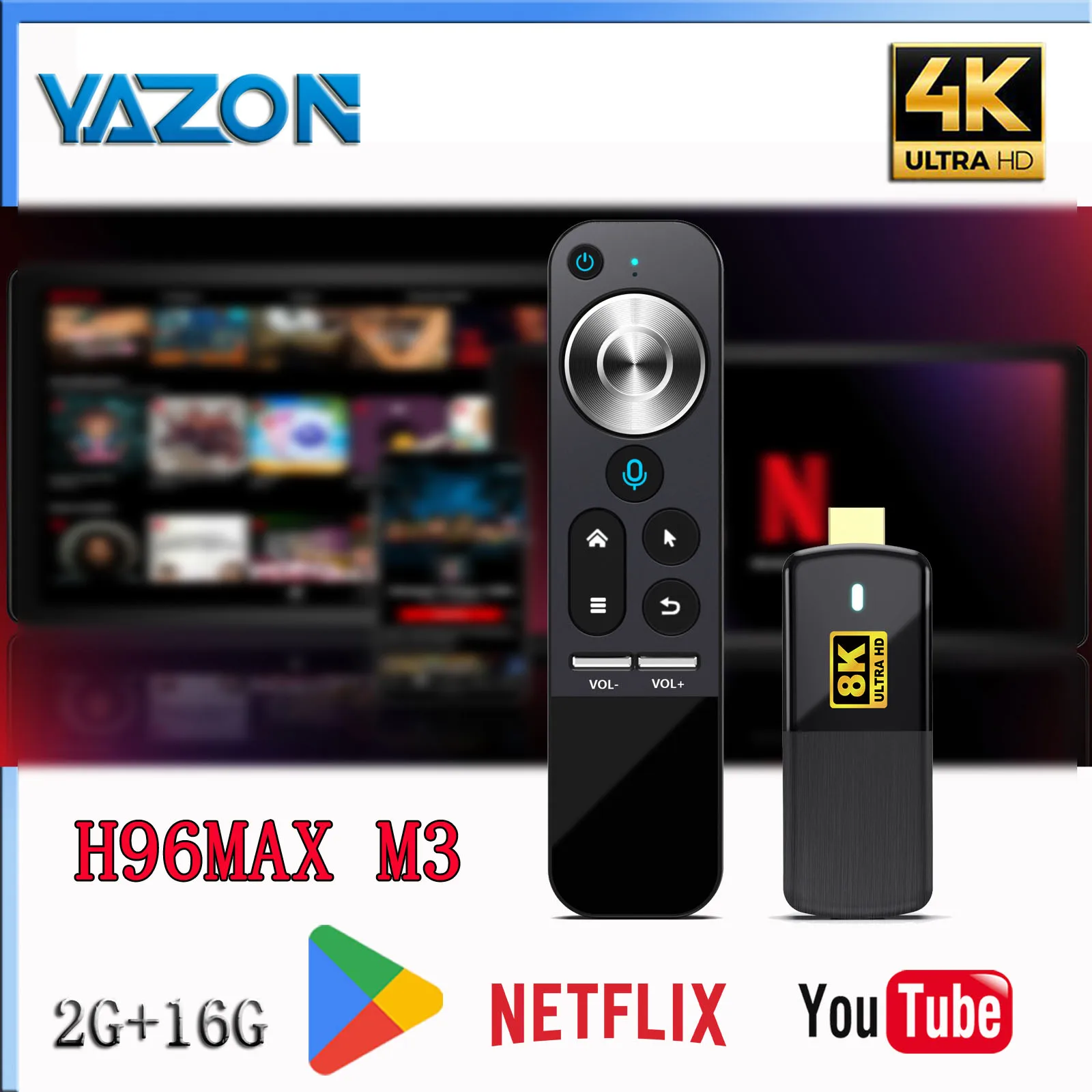 H96 MAX M3 Mini TV Stick Android 13.0 WiFi6 4K H.265 Quad Core ARM Cortex-A53 HEVC RK3528 Set Top Box Media Player TV Dongle