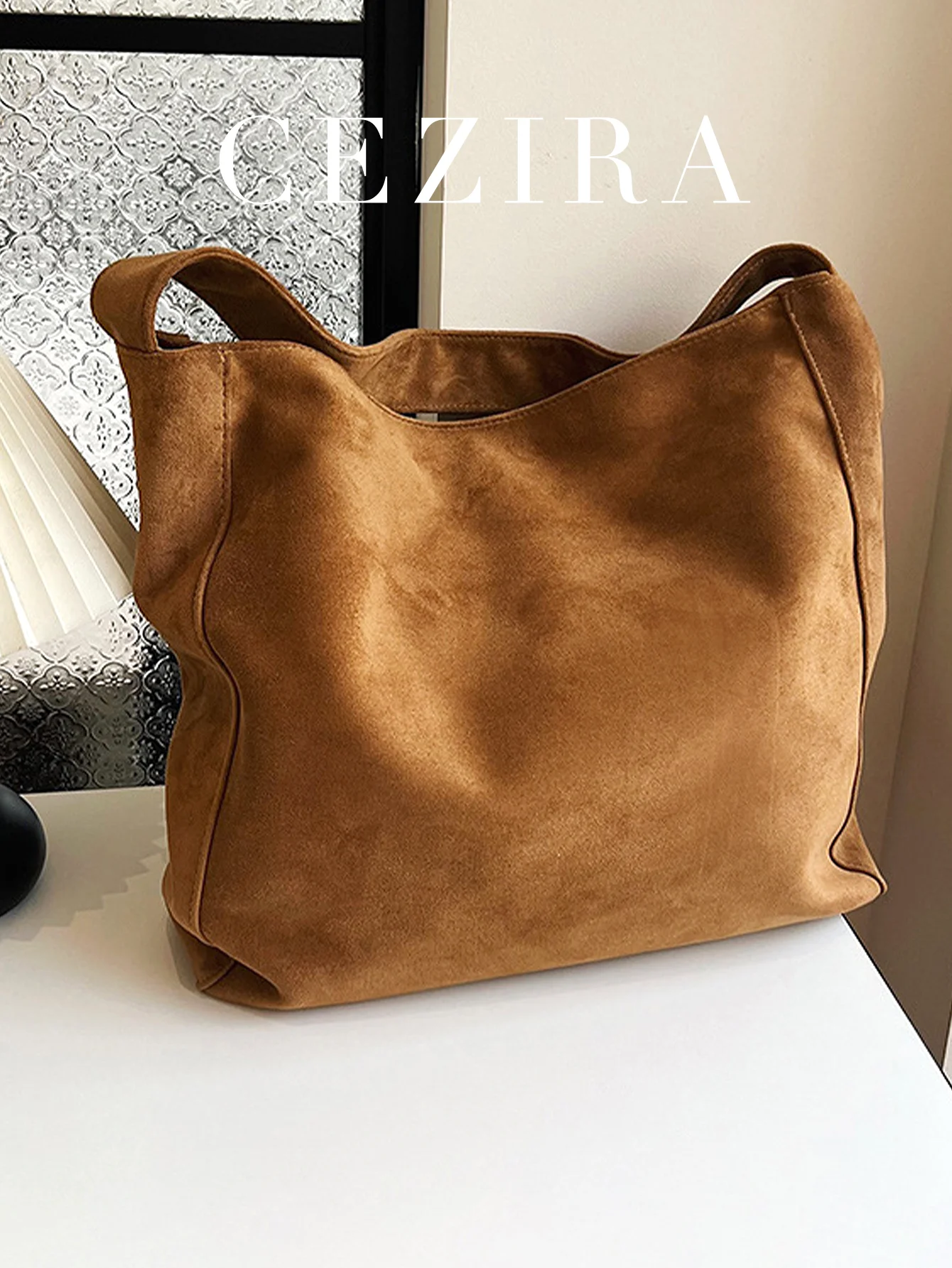 Slouchy Casual Maillard Color Soft Faux Suede Fabric Magnet Large Capacity Hobo Shoulder Bag for Women Commute Shopping