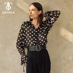 LILYSILK Silk Blouse for Women 2023 Autumn New Button Closure Polka Dots Georgette Shirts Elegant traf Clothing Free Shipping