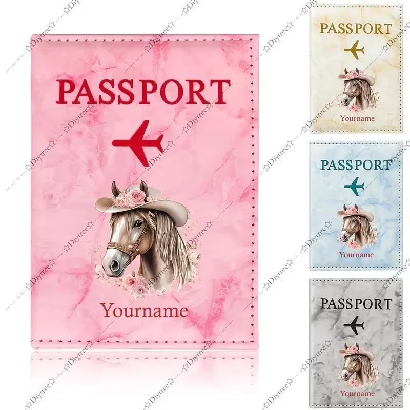 Personalized Custom Elegant Pastoral Style Horse Head with Pink Flowers And Straw Hat | Passport Cover, Lightweight, Ideal Gift