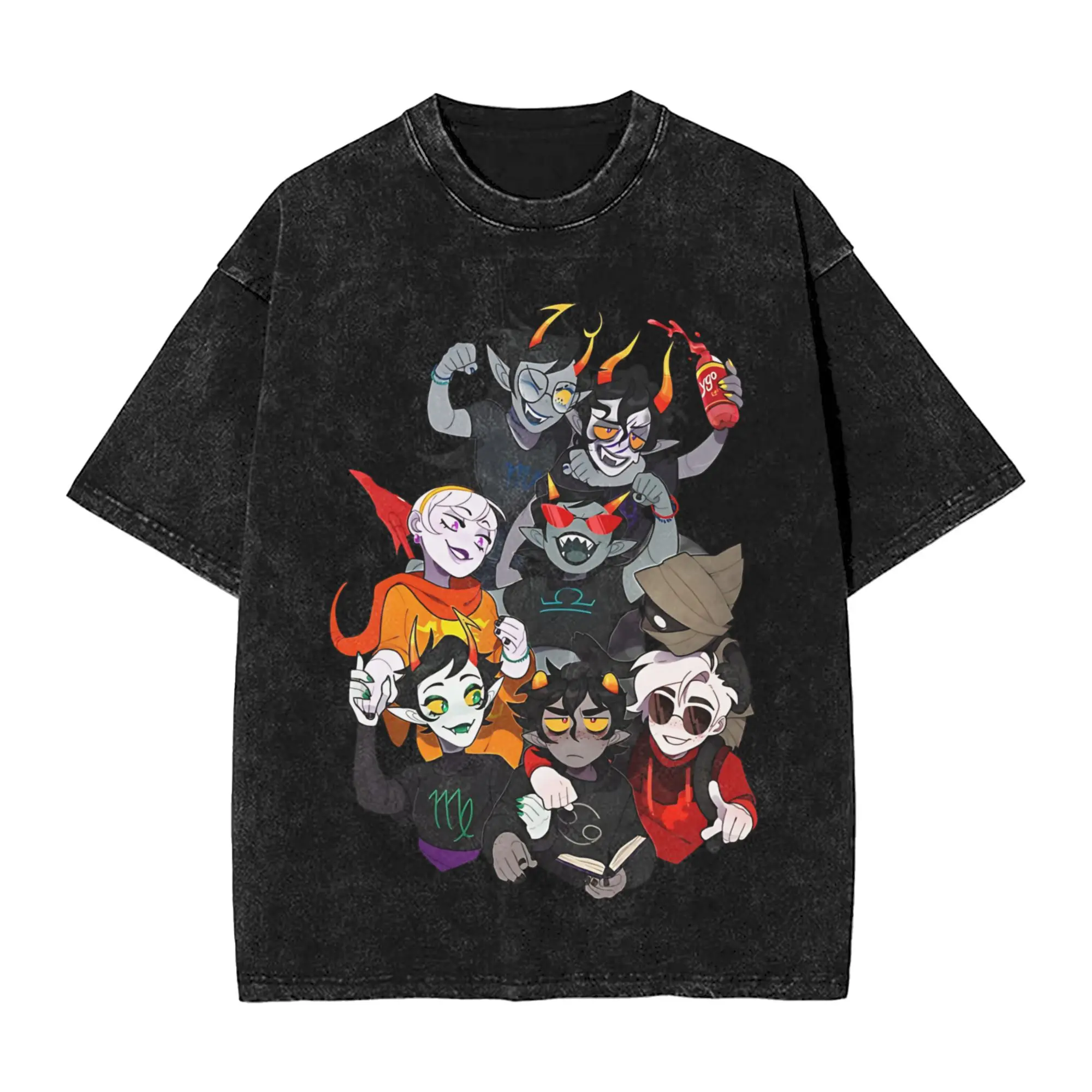 خمر غسلها تي شيرت النيزك طاقم القطن تي شيرت شعبية التي شيرت للذكور الصيف Y2K متعة عادية تيز