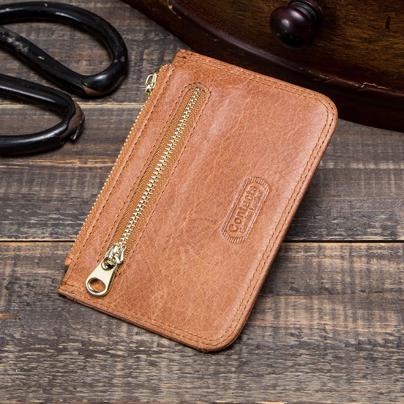 CONTACT'S Genuine Leather Men Credit Card Holder Male Slim Bifold Hasp Mini Wallet Zip Coin Pocket Photo Slot Men Casual Clip