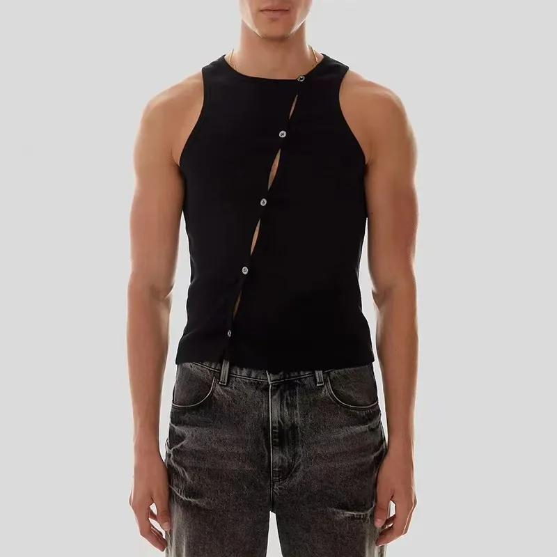 Men Fashion Tank Tops Solid Color O-neck Sleeveless Skinny Gym Streetwear Casual Vests Party Men Luxury Clothing