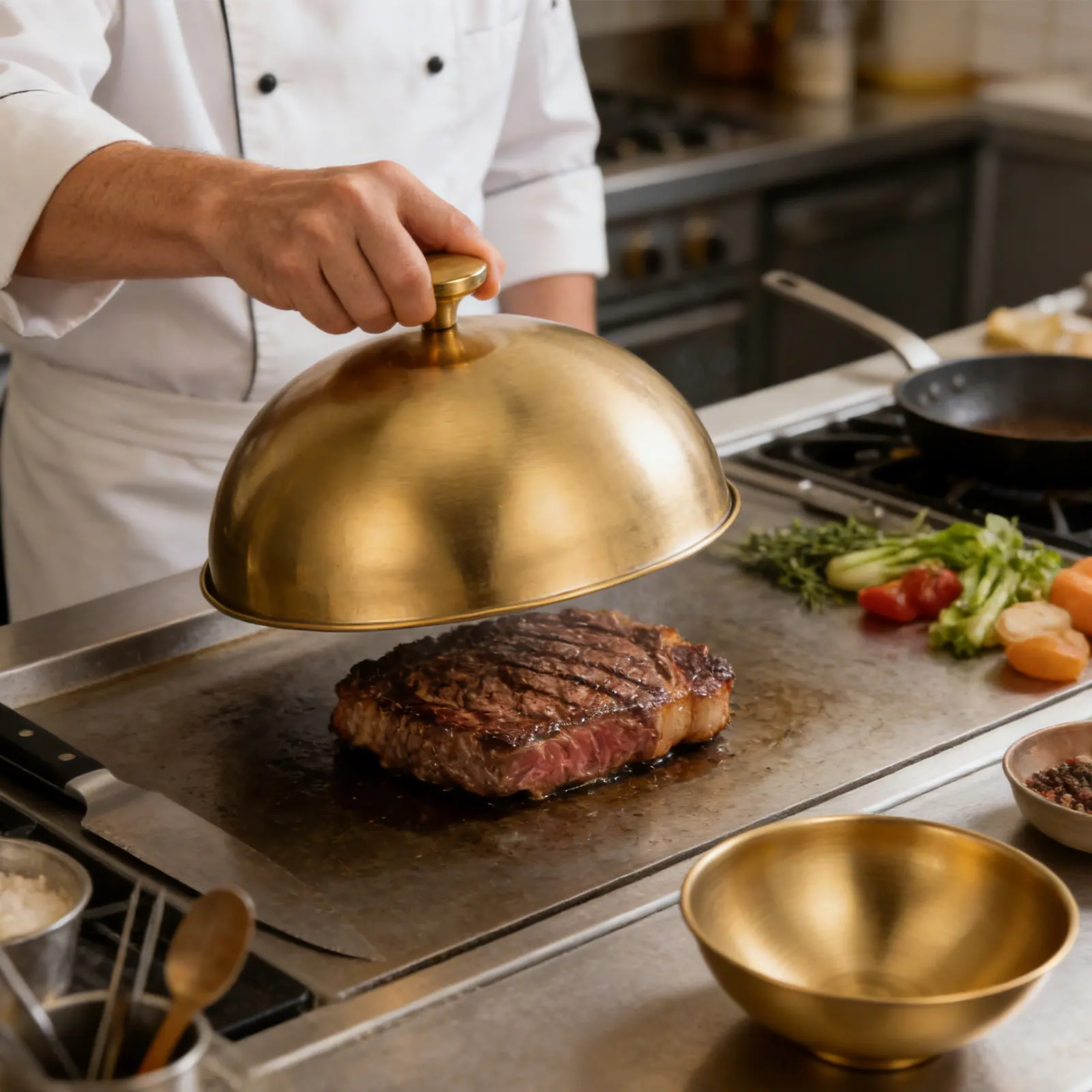 

24Cm Stainless Steel Dome Lid for Flat - Universal Basting Cover for Steak Burger Teppanyaki Cooking - Heavy Duty