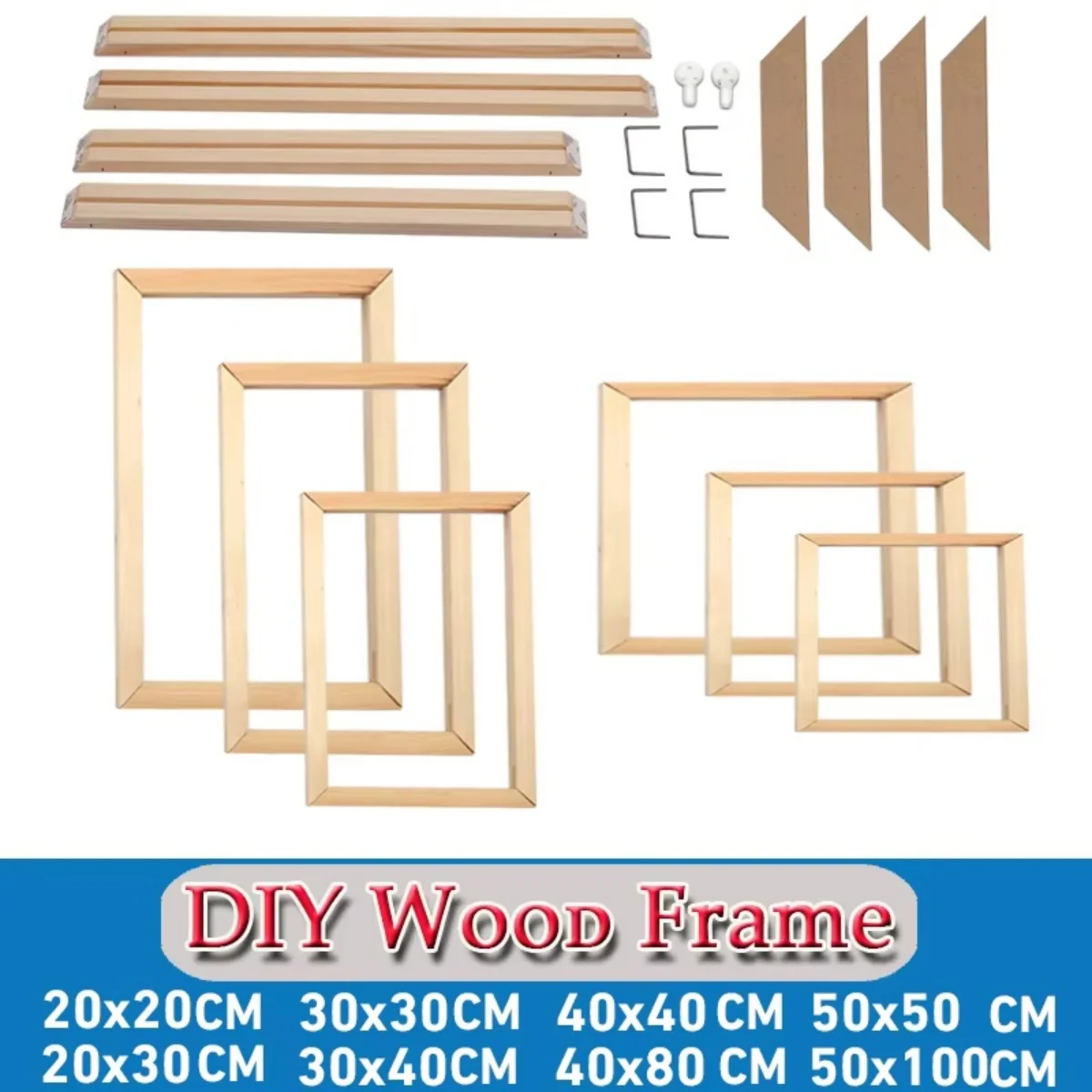 20-100cm DIY Wooden Frame for Canvas Painting Picture Poster Decorative Paint Wall Art Hanging Home Decor DIY Painting Frame Kit