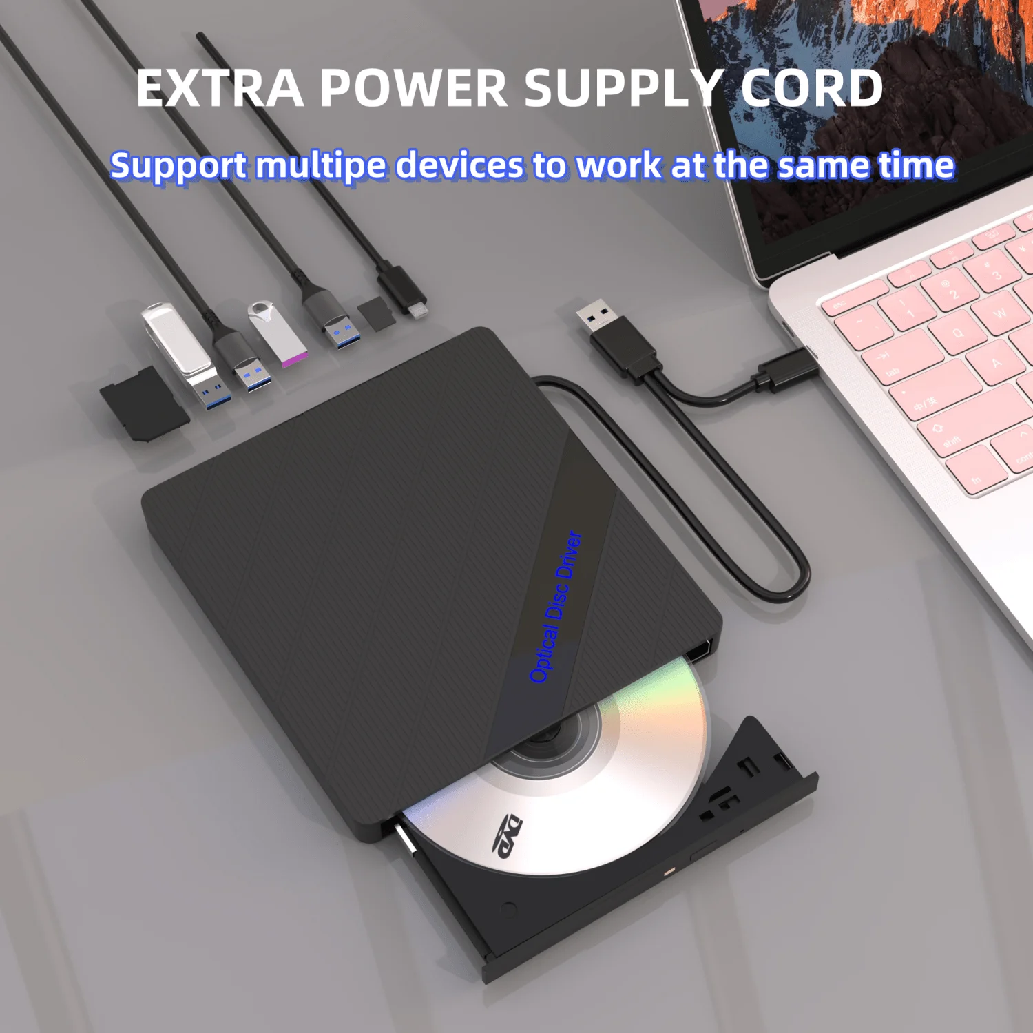 USB Typec 3.0 External BurnerDrive CD/DVD Player DVD Burner Multi-Function with USB 3.0 Ports Card Reader for PC Laptop