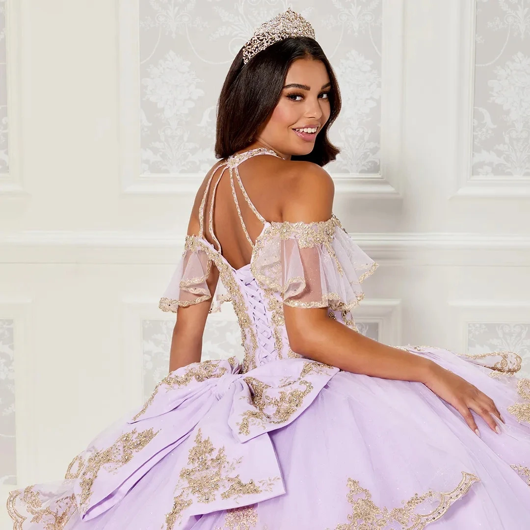 Светло-фиолетовое платье Quinceanera, бальное платье принцессы с аппликацией из тюля, выпускное вечернее платье для выпускного вечера, торжественное платье для милых девочек 15 лет