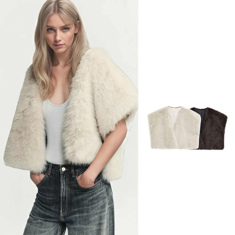 Foreign trade European and American style women's clothing fashion temperament artificial fur effect short vest vest vest vest