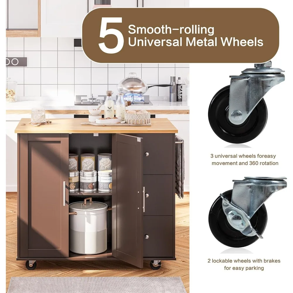 "Mobile Kitchen Island with Storage and Adjustable Folding Table"