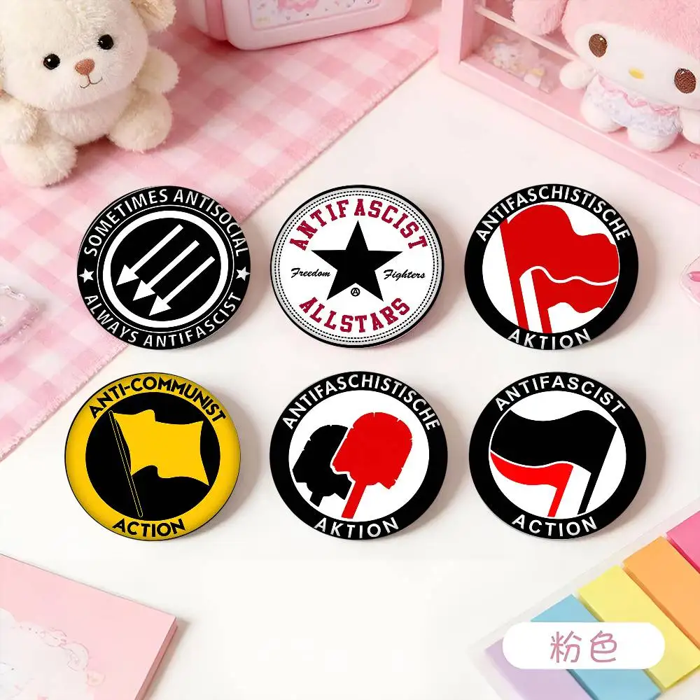 1pc Antifa Anti Fascist Anti Cover Cartoon Style Badge Brooches On Backpack Decoration Round Enamel Pins For Accessorys