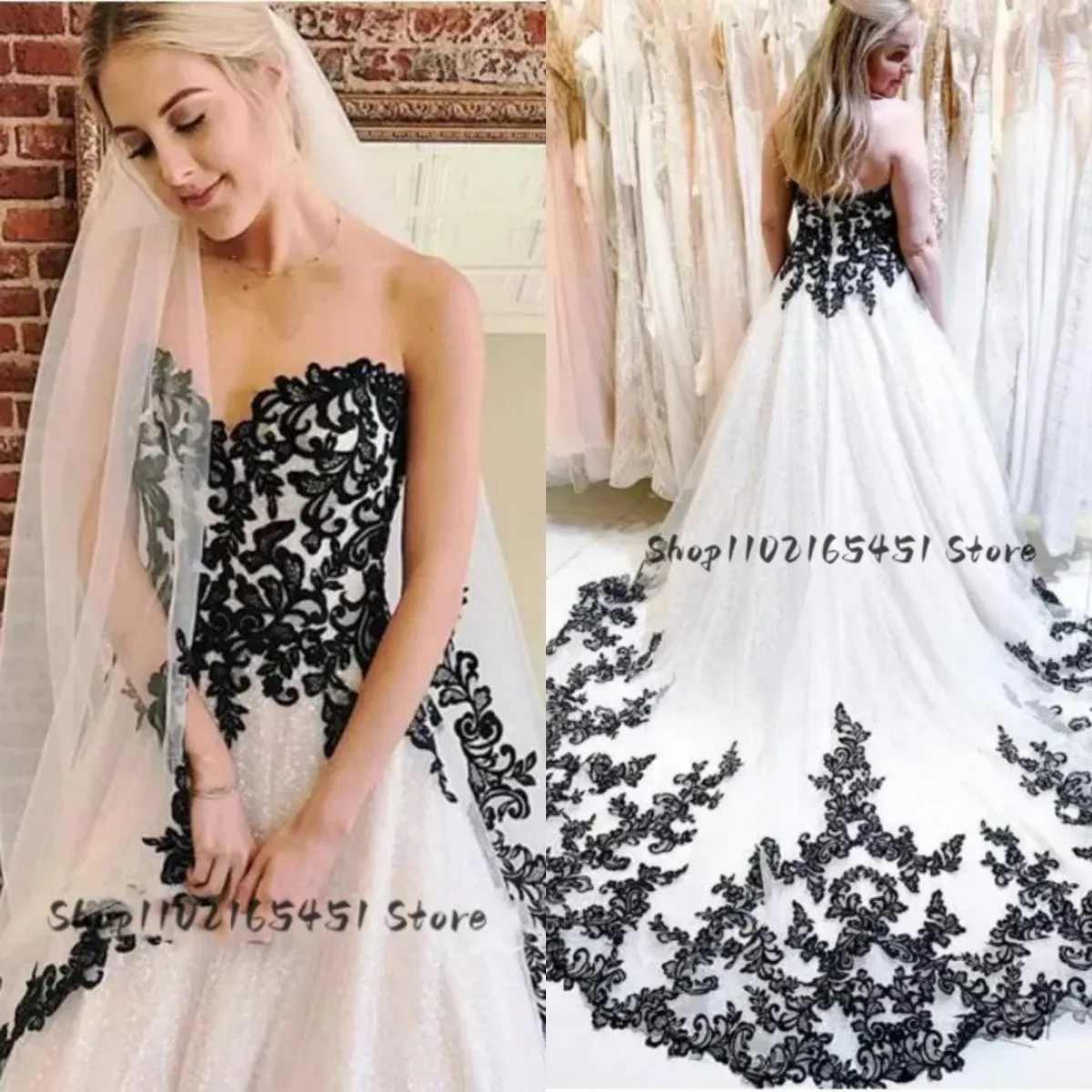 Black and White Gothic Country Wedding Dresses Rustic Bridal Dress Appliques Lace Robe De Mariee Engegame Customizednt vintage