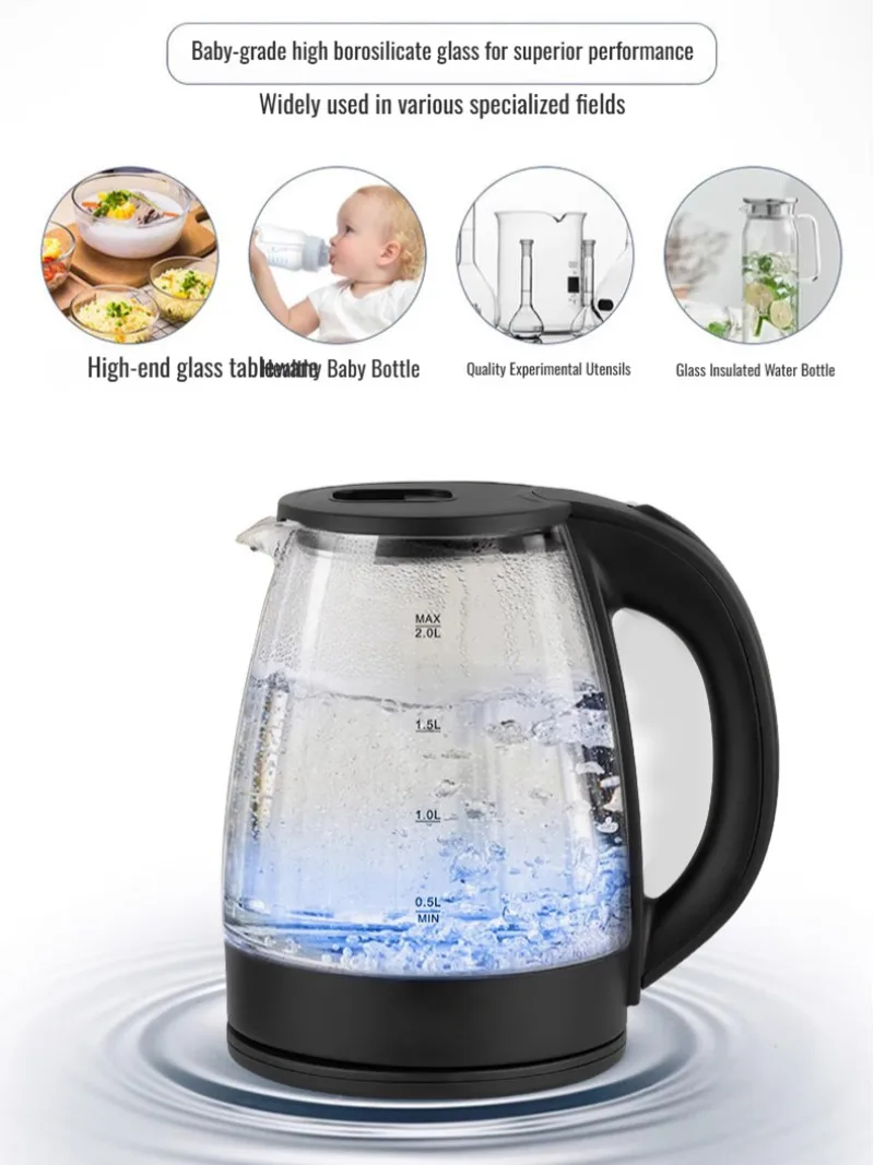 US standard electric kettle high borosilicate transparent visible electric kettle blue light high borosilicate kettle parts