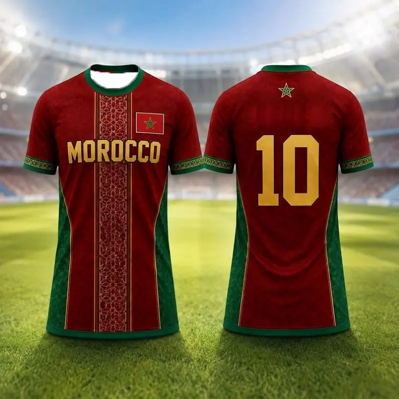 2026 Moroccan round neck T-shirt for men and women, breathable and quick drying, suitable for daily competition and training