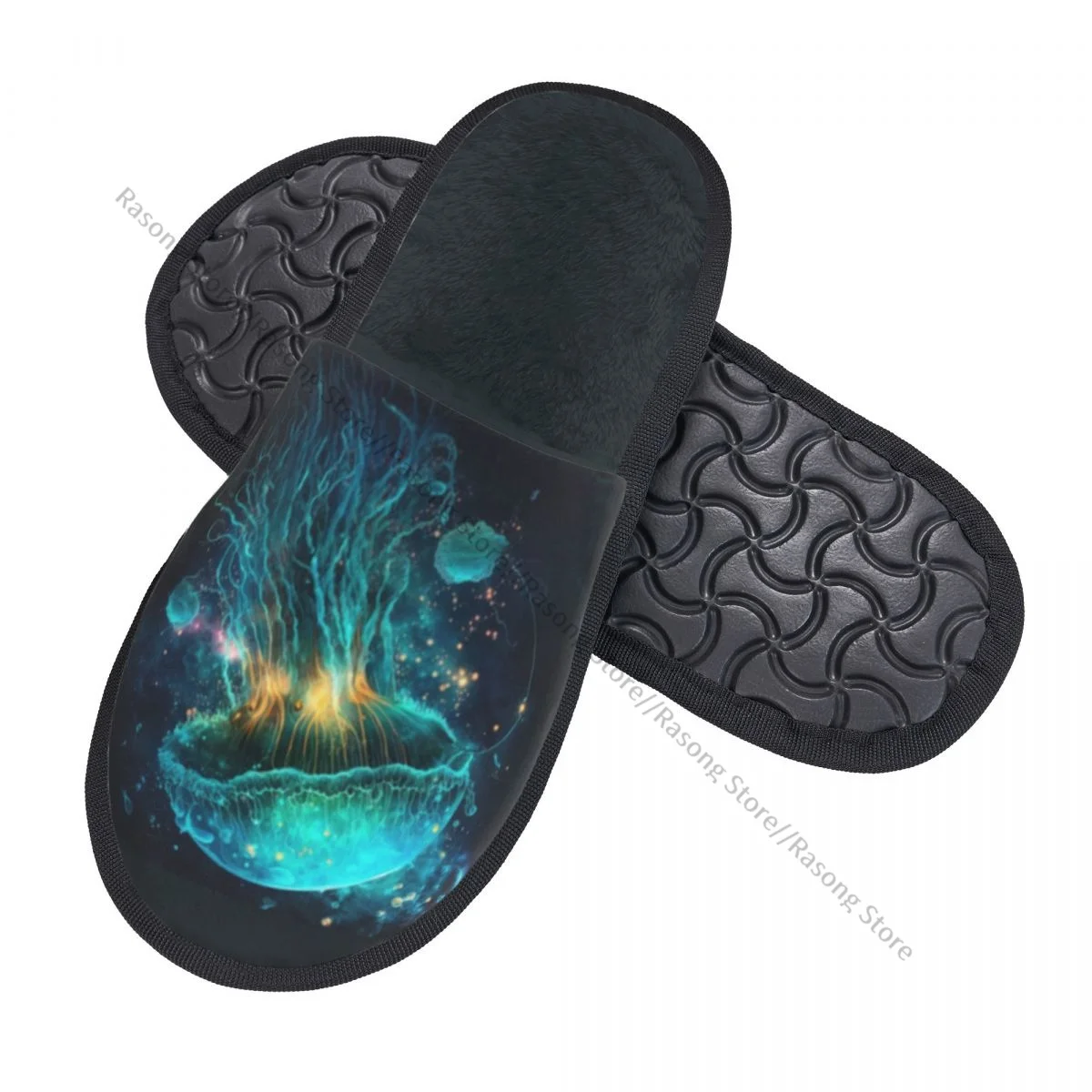 Plush Indoor Slippers Jellyfish In Space Warm Soft Shoes Home Footwear Autumn Winter