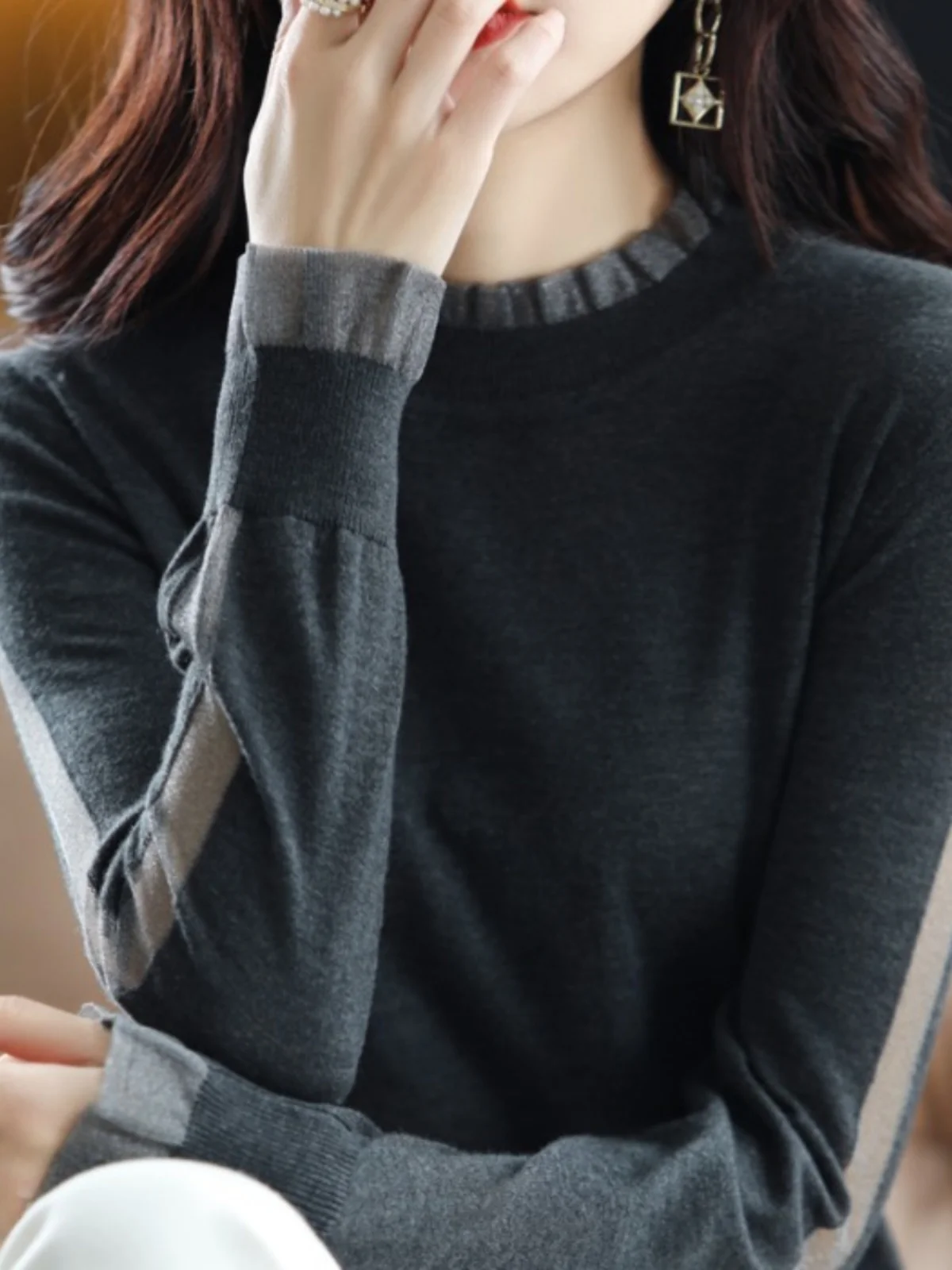 

Lace Trim f High Ne Wool Knitted Sweater Women's Unique Piece Commute Sle Long Sve Regular Length Overhead Coat