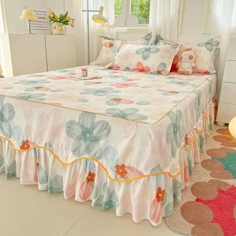 Bed Skirt with 2Pcs Pillow Covers Home textile Cotton Sheet with Skirt for King Queen Size Bed Spreads Bedroom Soft Bed Cover - view 6
