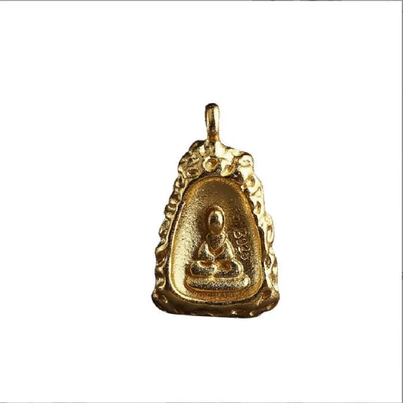 Tibetan Yellow Jambhala Small Pendant 100% 925 Silver Gold Plated Wealth Buddha Amulet Good Luck Charm