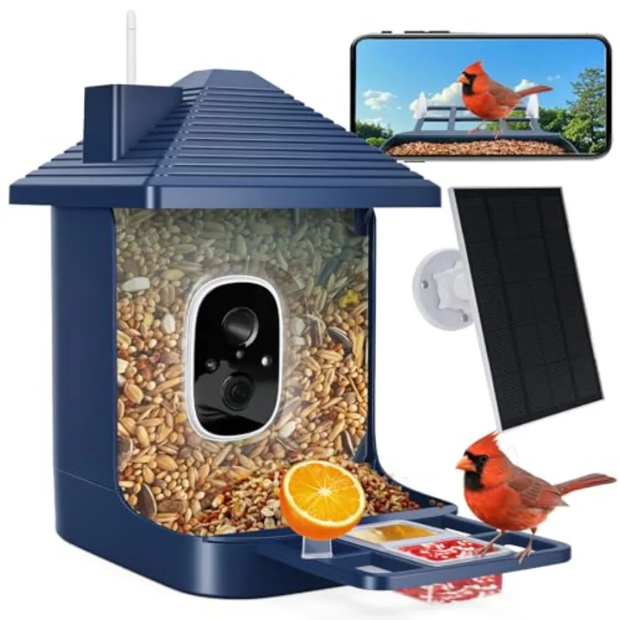 

Bird Feeder with Camera Solar PoweredAI Identify Species Instant Arrival Alerts 2K HD Capture Video Live View Gift for Birds Lo