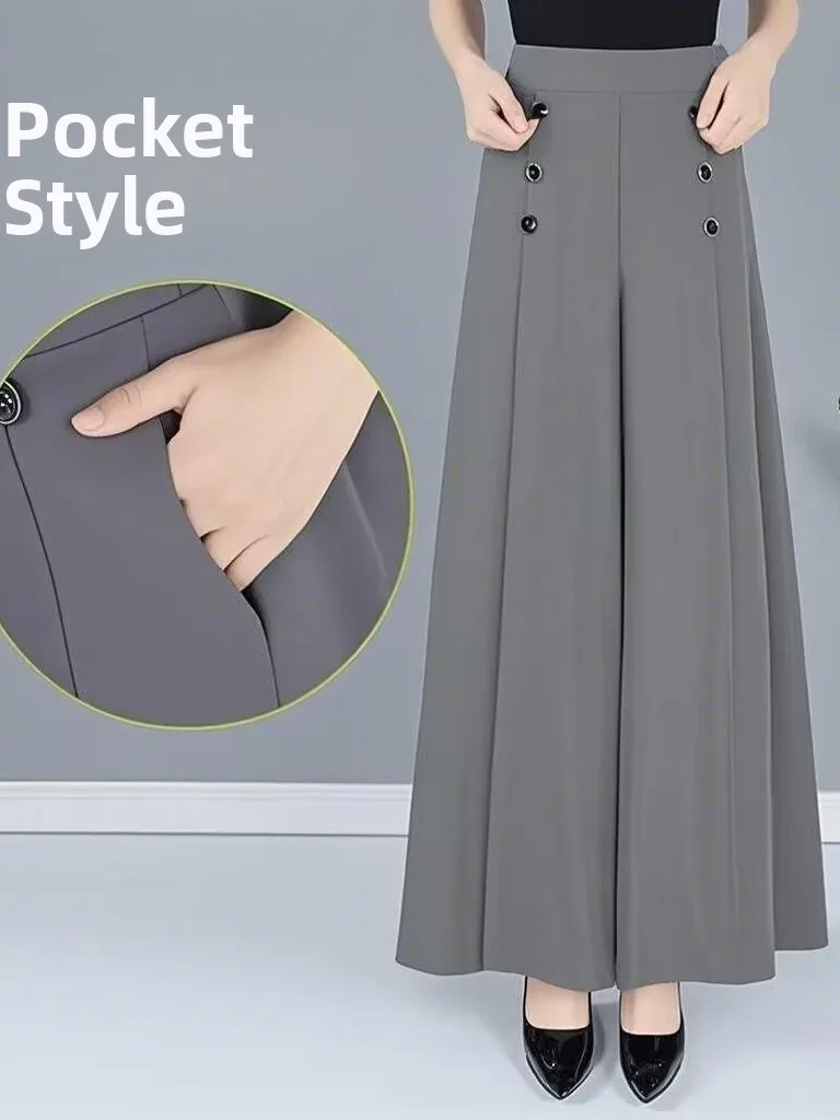 

Брюки с высокой талией и широкими штанинами, летние, немнущиеся, свободного кроя, укороченные, повседневные, для женщин, больших размеров, удобные, длинные