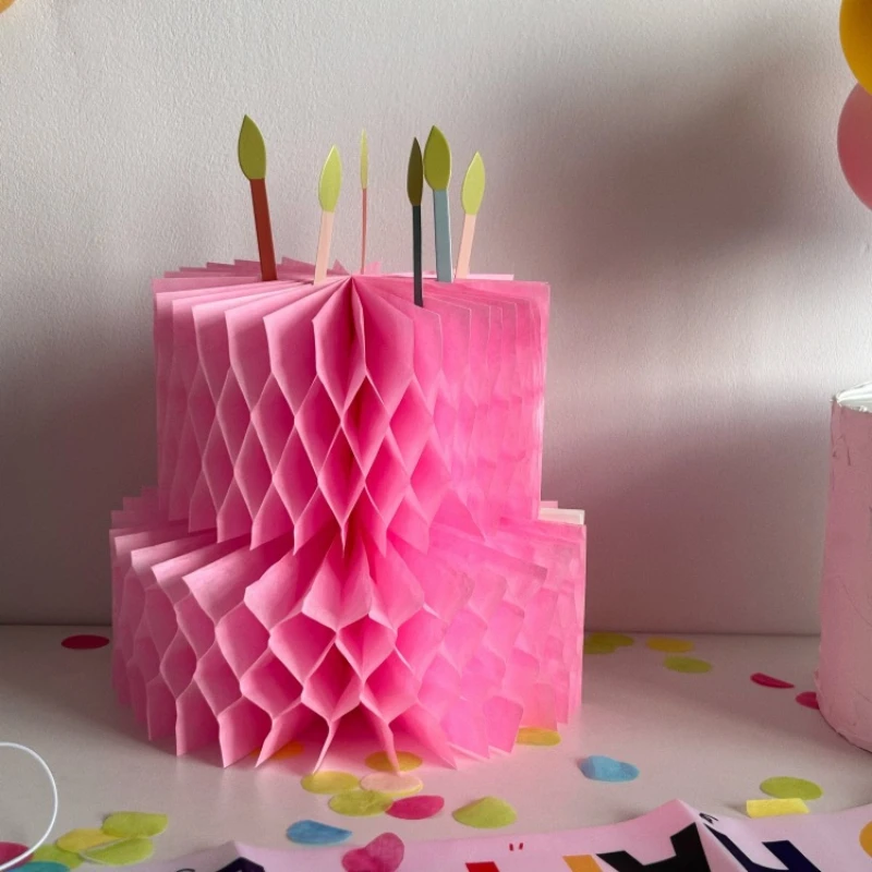 1A doppelschichtiger rosa Papierkuchen, insHoneycomb Paper Pull Flower Cake Geburtstag Tischdekoration Ornament, Party Foto Requisiten Orna