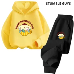 Pompompurin Trucksuit Cartoon Boys and Girls 3-14 Years Old Kawaii Street Casual Sweatshirt Children's Outdoor Sports Hoodie Set