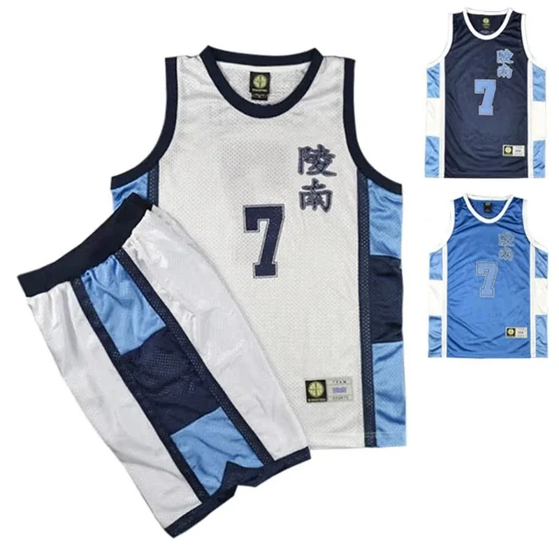 qq78Request7Anime Shohoku Ryonan White Blue Sports Uniform Jersey Shorts SetsHigh School Sendoh Akira Cosplay Basketball Team Co view 2