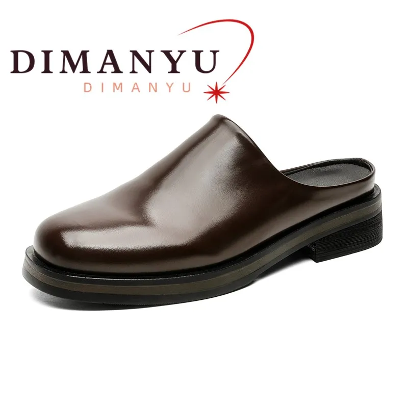 

DIMANYU Men's Mule Shoes 2026 Spring New Closed-Toe Half Slippers Men Thick-Soled Shiny Patent Leather Large-Size Men's Slippers