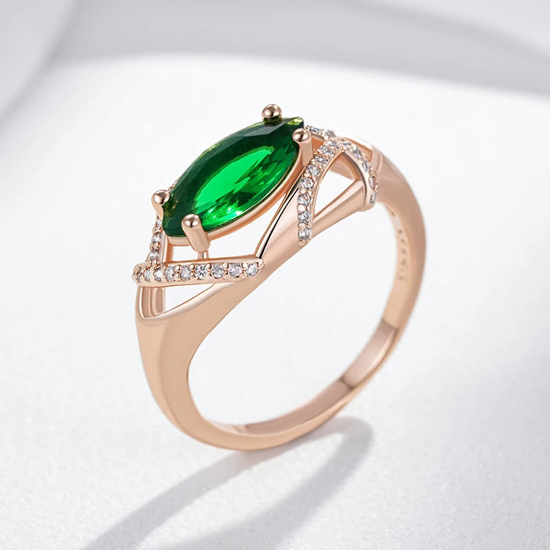 Kinel الساخن 585 خواتم الذهب الوردي اللون للنساء غير عادية الأخضر الزركون الطبيعي اكسسوارات العروس الزفاف خمر غرامة مجوهرات #5