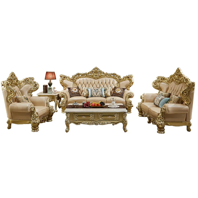 

European leather sofa combination living room whole house set high-end villa luxury atmosphere