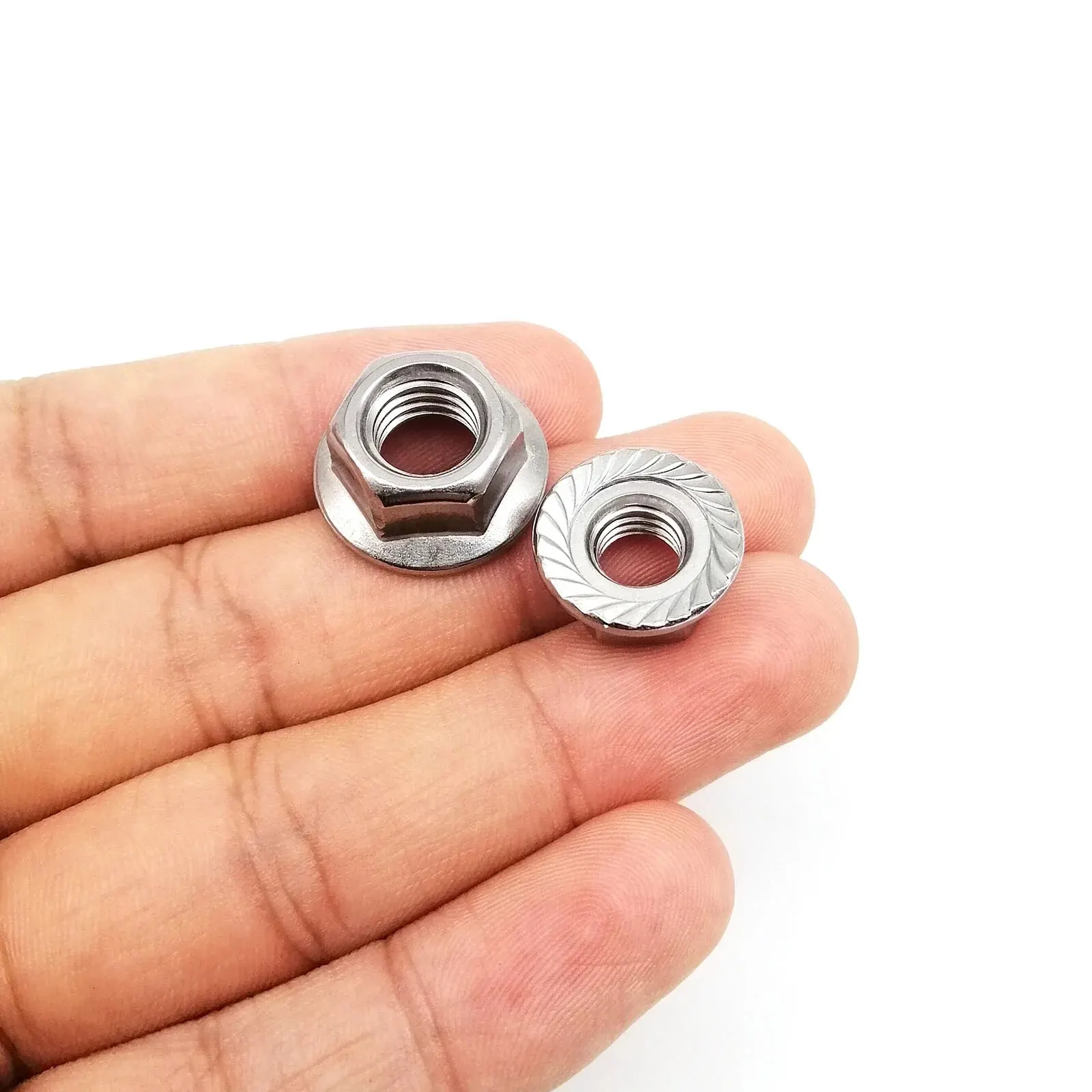 5/10/25pcs Flange Nut Lock Nut M3 M4 M5 M6 M8 M10 M12 High Quality Stainless Steel Hexagon Hex Head Serrated Spinlock DIN6923