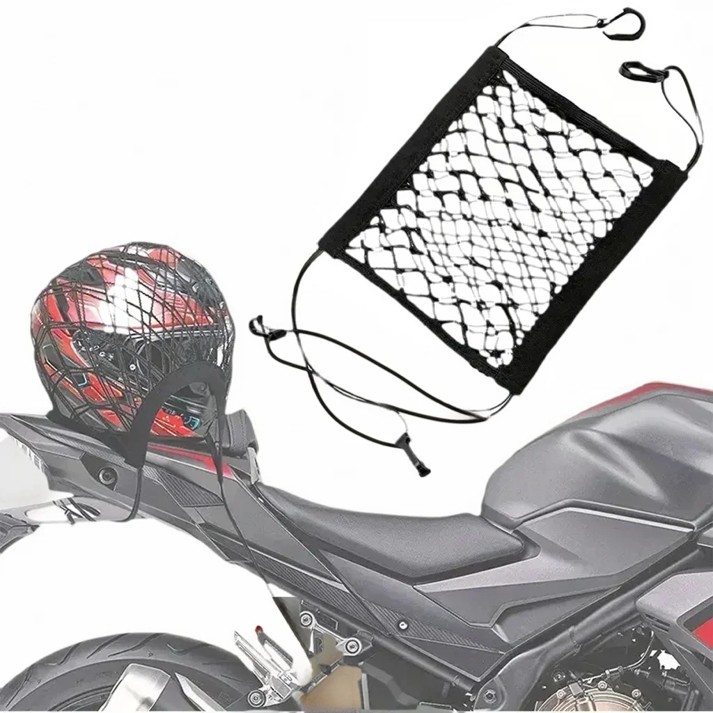 

Motorcycle Helmet Storage Bag - Trunk Cargo Net with Hook for Bike Scooter Fuel Tank Luggage