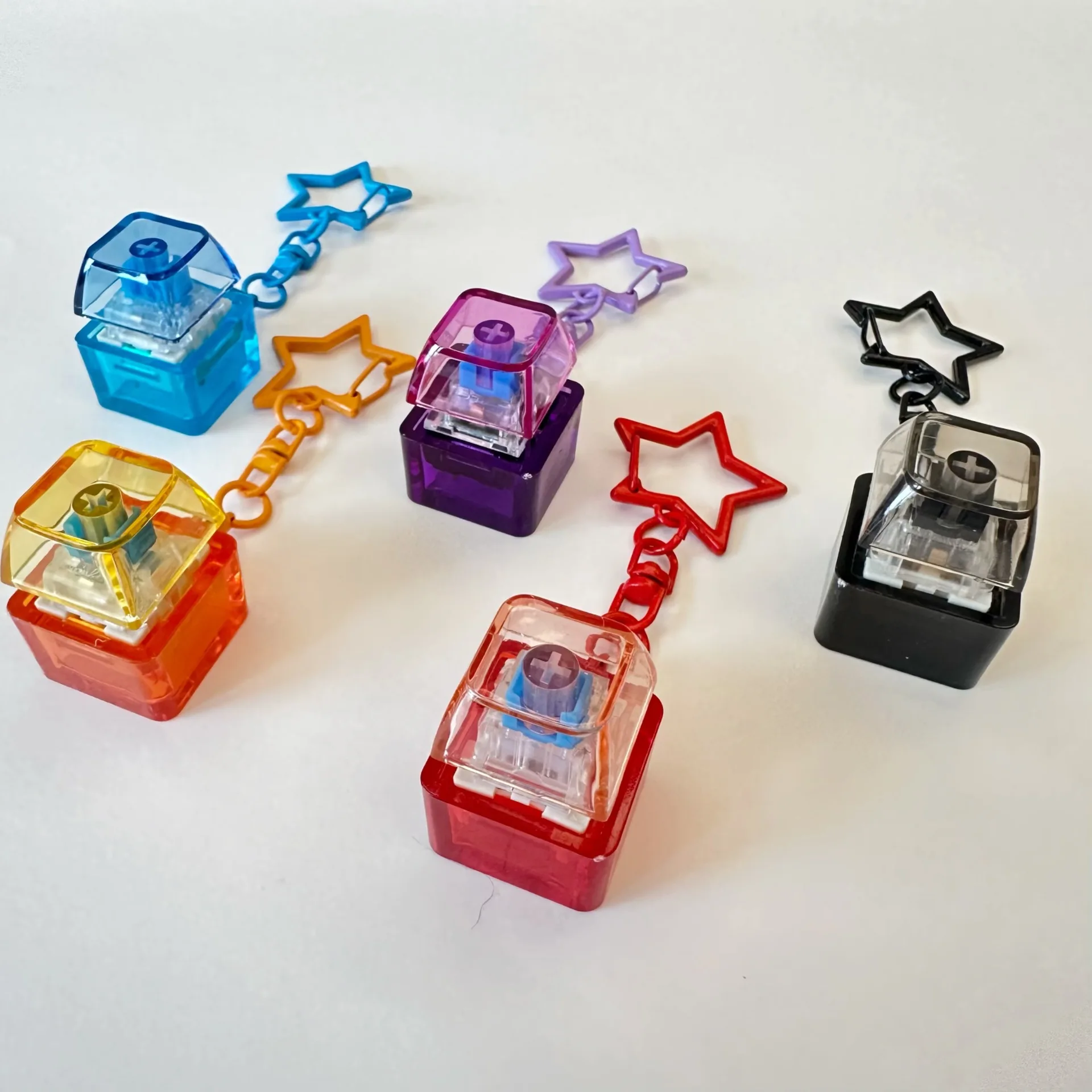 Transparent Star Keyboard Keychain Pendant Decompression Keys PC Cap Fingertip Press Mechanical Keyboard EDC Fidget
