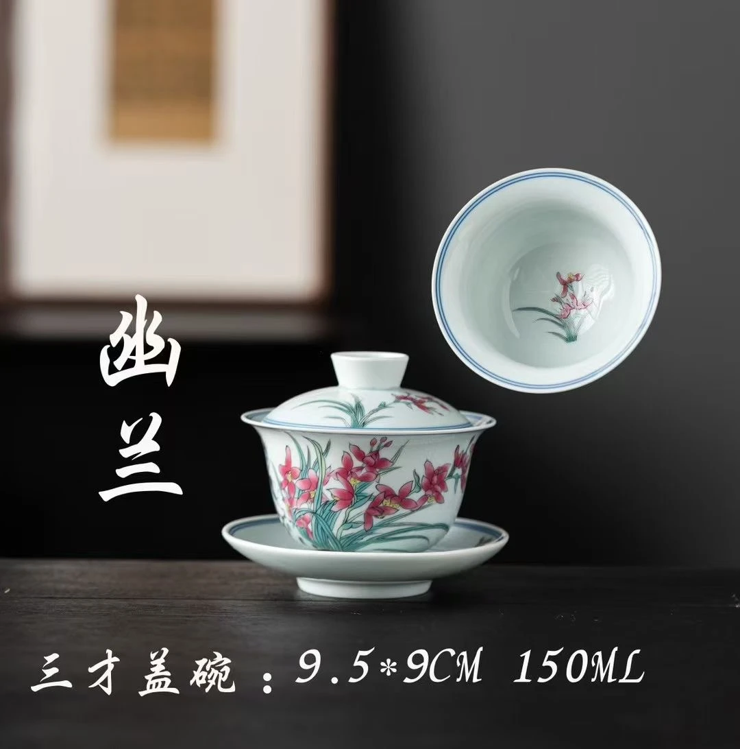 

Китайский традиционный чайный сервиз, керамическая чаша с крышкой, ручная работа, Гавань Цзиндэчжэнь, фарфоровая ручная роспись, цветок Гая Ван, китайская чашка