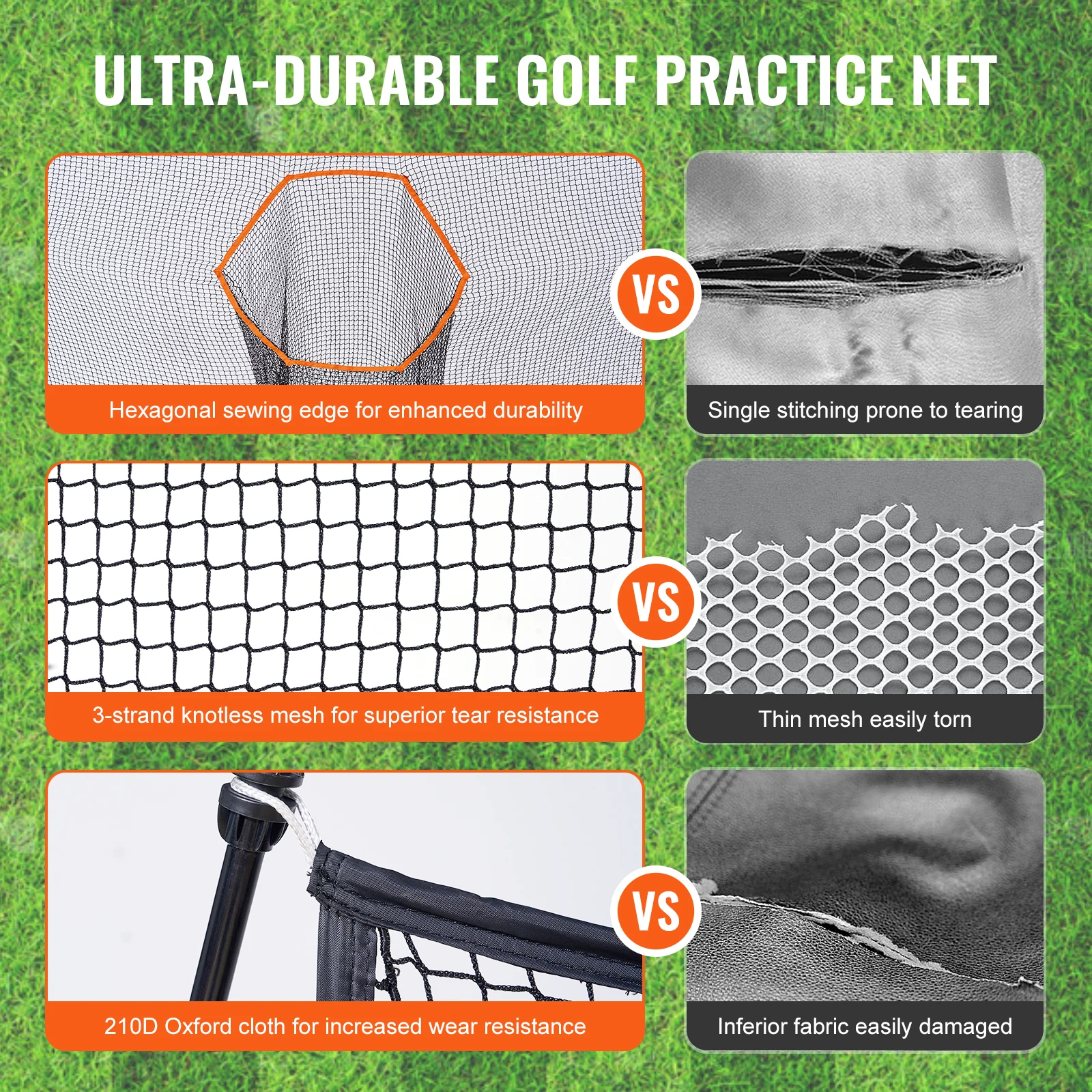 VEVOR Golf Practice Hitting Net, Huge 10.8x7ft Golf Net, Personal Driving Range for Indoor Outdoor Use, Portable Home Golf Aid N