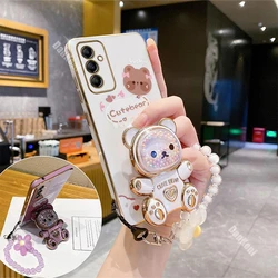 A14 Lucky Bear Holder Bracelet Plating Phone Case For Samsung A14 A12 A13 A15 A10 A05 A04 A04E A03 A03S A20S A22 A23 A25 Cover