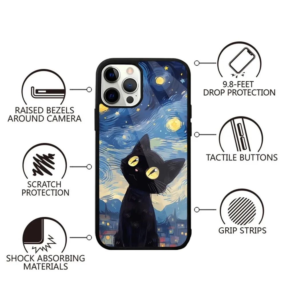 Black Cat Art Phone Case For iPhone 15,14,13,12,11,Plus,Pro,Max Mini Magsafe Magnetic Wireless Charging