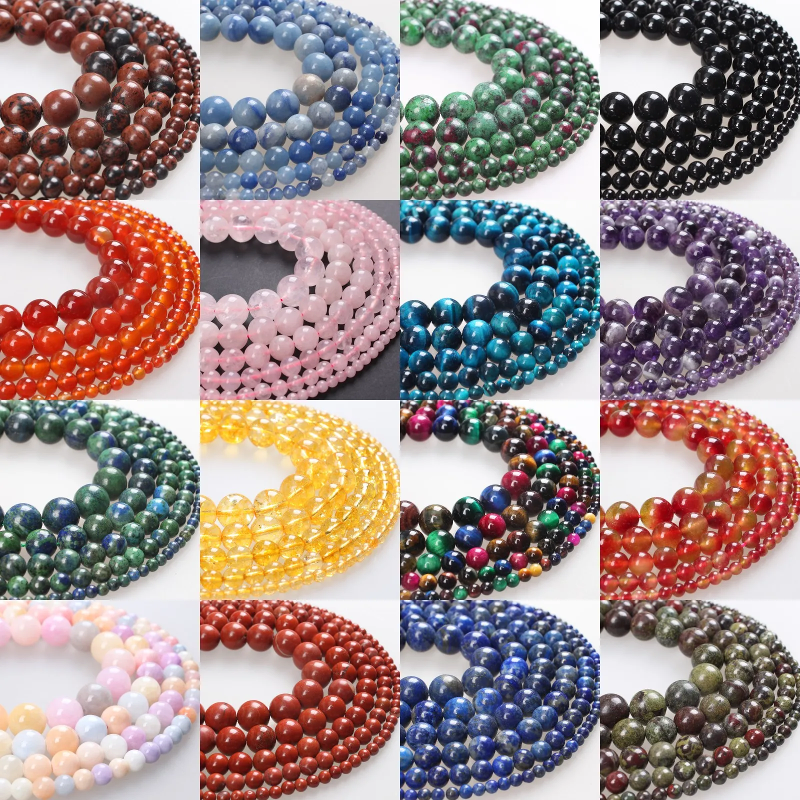 Natural Stone Beads Amethysts Rhodonite Lapis Lazuli Tiger Eye Crystal Agate Round Loose Beads 4 6 8 10 12mm For Bracelet Making