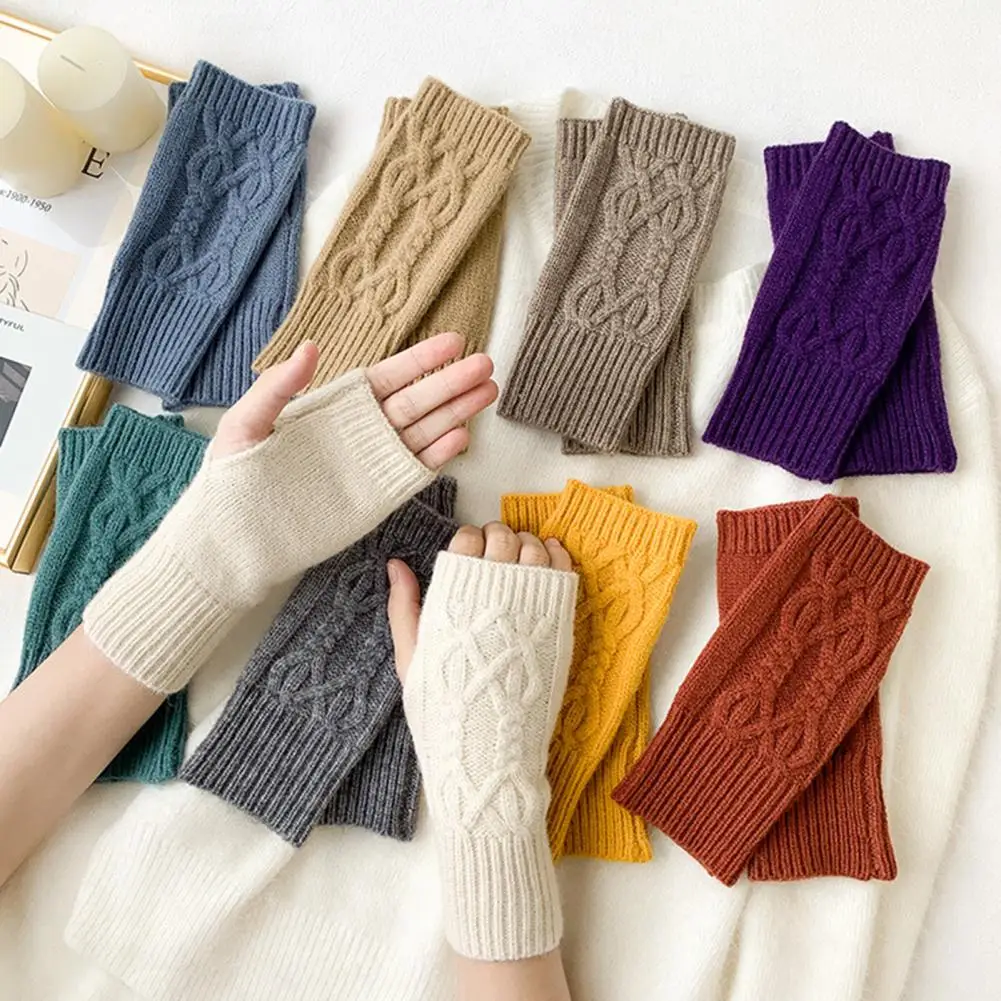 

Korea New Solid Half-finger Gloves Female Autumn and Winter Wool Warmth Fingerless Students Touch Screen Thick Knitted Wristband