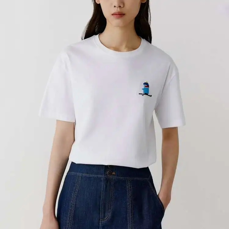 

Summer Women's Pure Cotton T-irt Loose L Knit Embroidery Casual round Ne ort Sve Top Comfortable Breathable Faion
