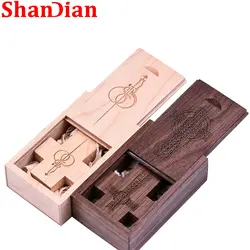 SHANDIAN Free Custom LOGO U Disk 64GB Maple Cross Flash Drive 32GB Wooden USB 2.0 16G Pendrive 8G Photography Gifts Memory Stick