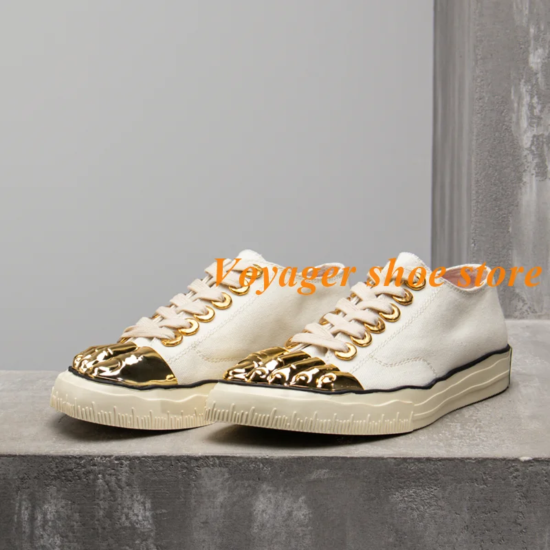 Men's Special Design Gold Five Finger Patchwork Sneakers Pointed Toe Flat Lace Up Spring Autumn Fashion Matching Casual Shoes