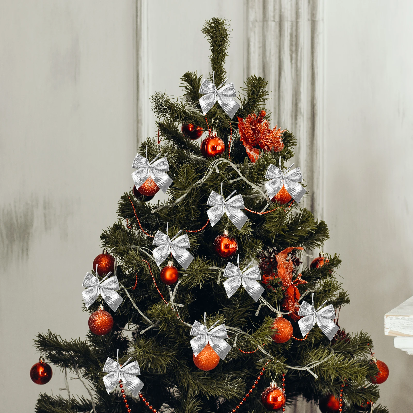 

24Pcs Xmas Tree Decorations Glitter Bowknot Ornaments for Christmas Party Wedding Anniversary Home Office Bar Hotel Festival