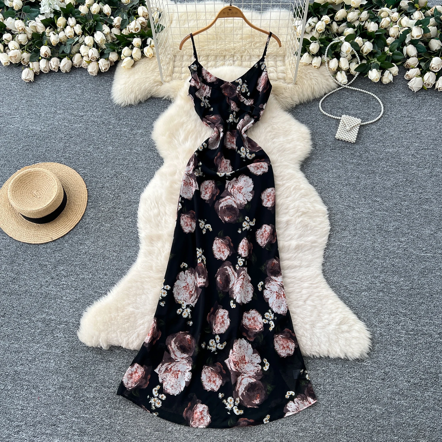 Chic vintage sexy volant stampa sottile elegante fata moda coreana Boho vestito estivo abbigliamento donna