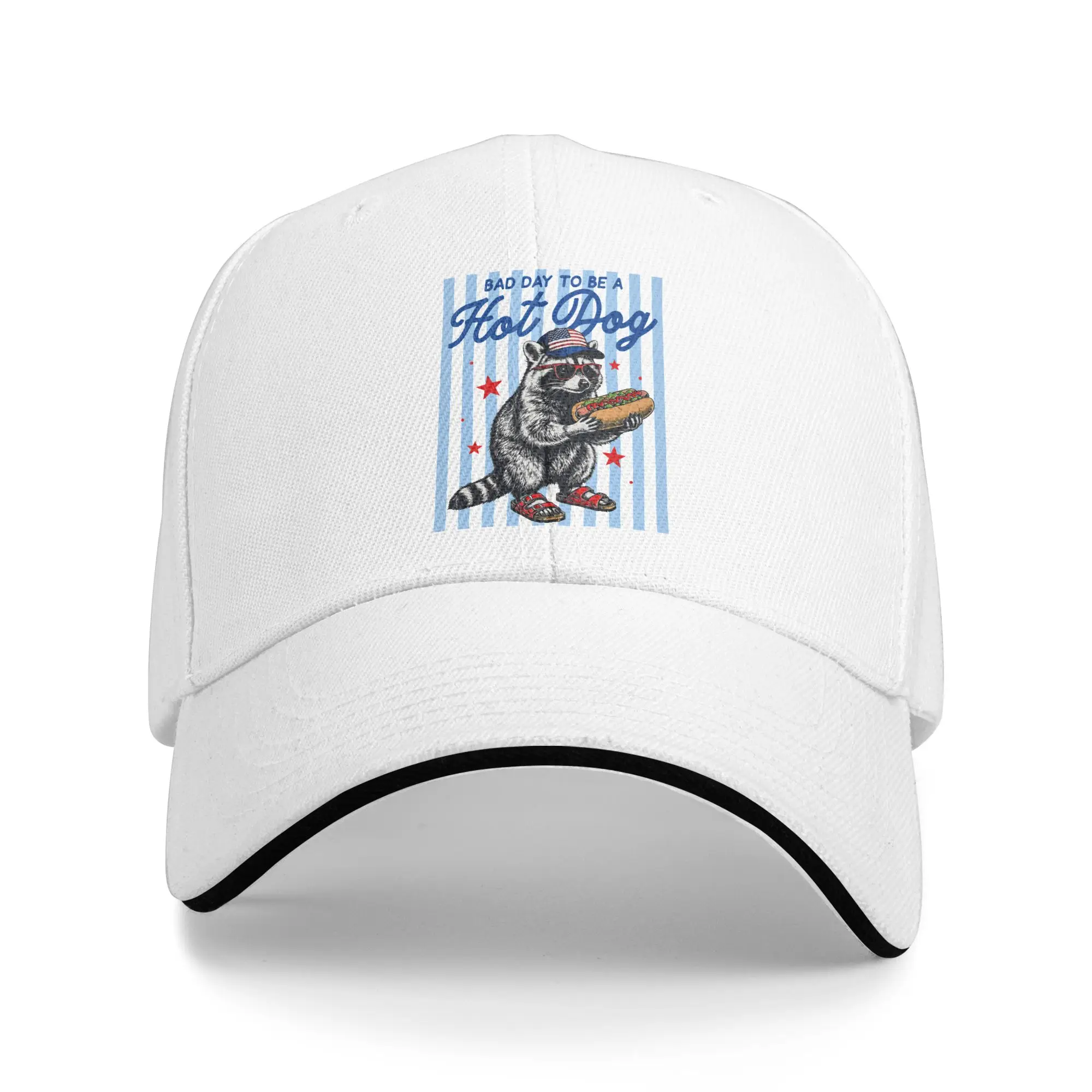 Summer Bad Day to Be A Hot Dog Funny Raccoon Hotdog 4th of July Baseball Cap y2k Cool Hip Hop Hats Unisex Sun Snapback Cap